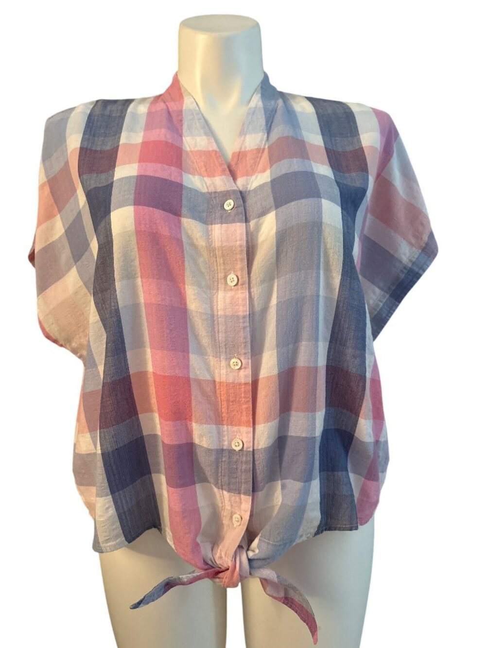 Tommy Bahama Women's Multicolor Padma Plaid Tie Front Top, Infinity Sky Size XL - Picture 3 of 10
